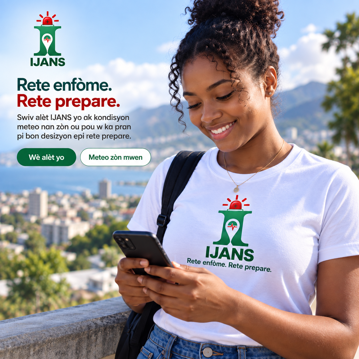 Yon moun k ap itilize sèvis IJANS sou telefòn li